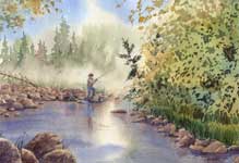Kendra Smith commissioned original KendraArt watercolour painting of father and daughter fishing together