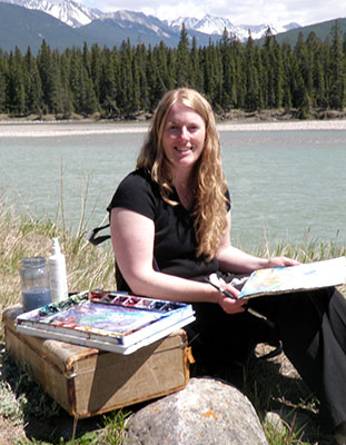 Kendra painting in Jasper, Alberta, Canada